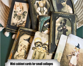 printable mini cabinet cards with photo like mini 2.4x3.4 collages for Halloween decor journals scrapbook or just fun macabre gothic style