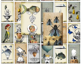 printable steampunk  collage sheet Dominoes craft ephemera sheet 1.25x2.25 inch rectangles of ephemera clip art DIY steampunk images