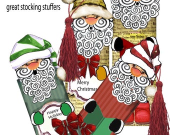 printable christmas Santa Bookmarks collage sheet craft projects ephemera,scrapbooking and DIY gifts making projects and  stocking stuffers