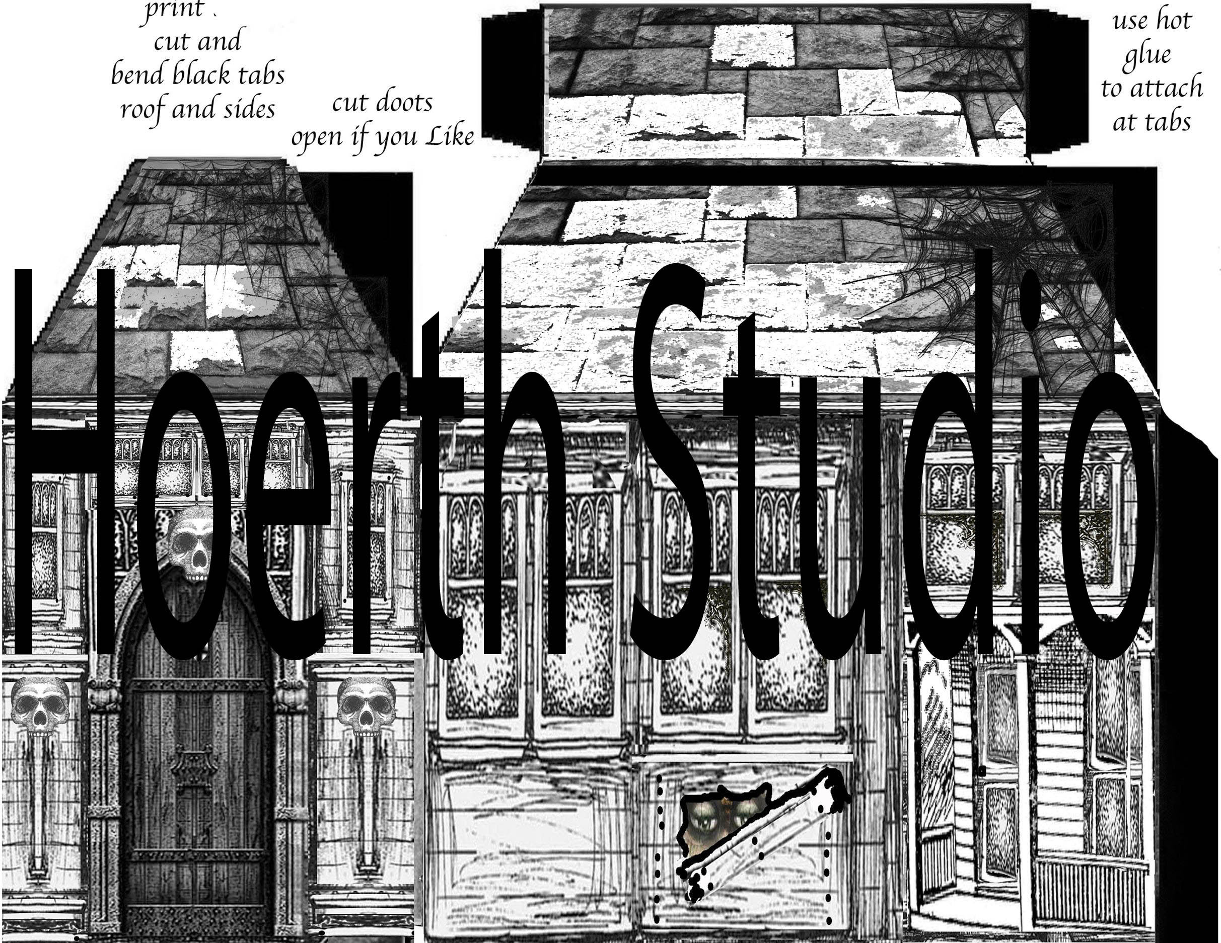 Printable haunted house for coloring with colored accessories | Etsy