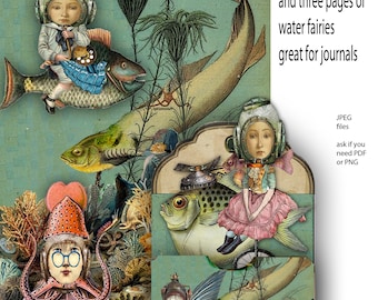 printable steampunk nautical fussy cuts 3 sheets : fish  pockets background journaling craft projects collages