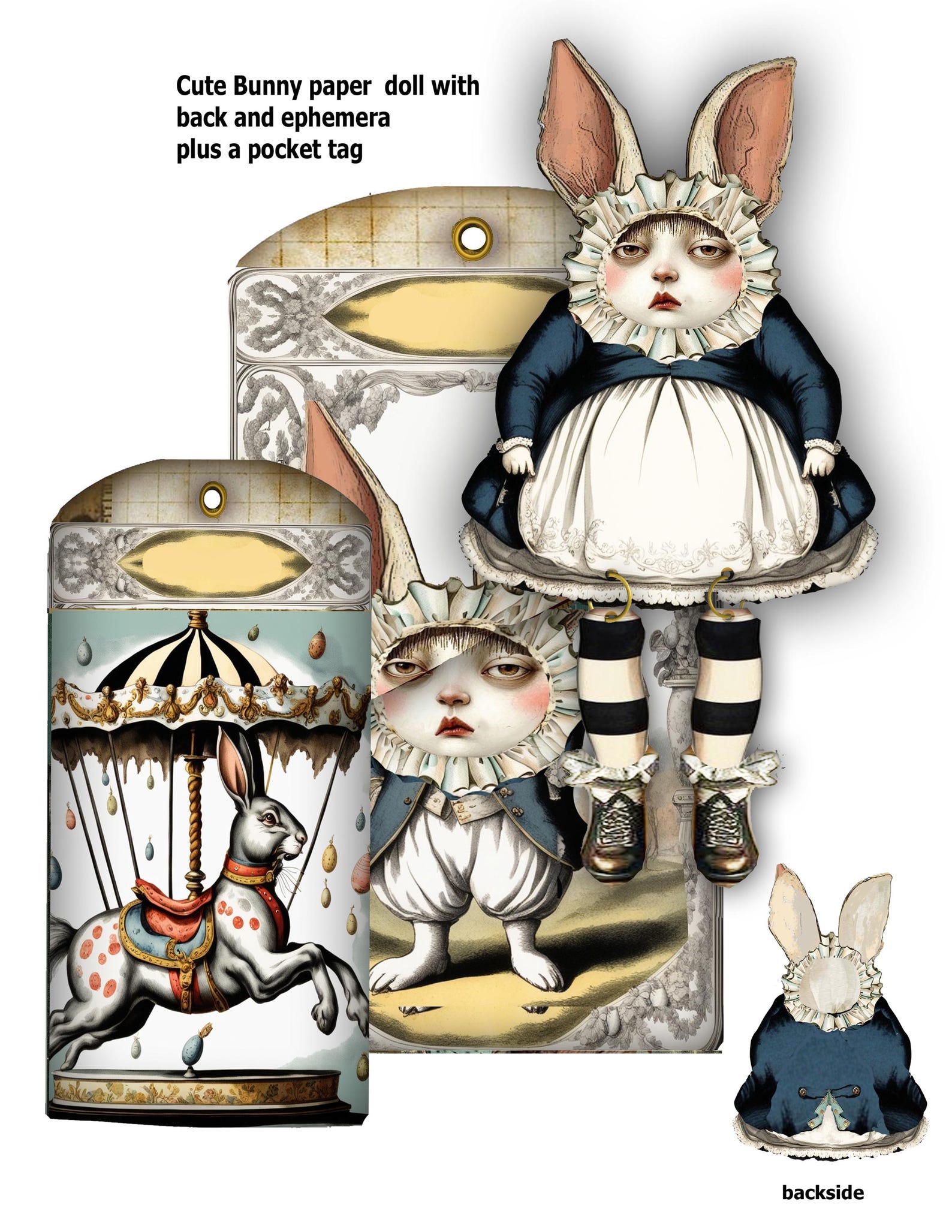 Printable Rabbit Legs Printable Paper Doll Bunny With Dangle Legs and Pocket Tag in Pdf a ...