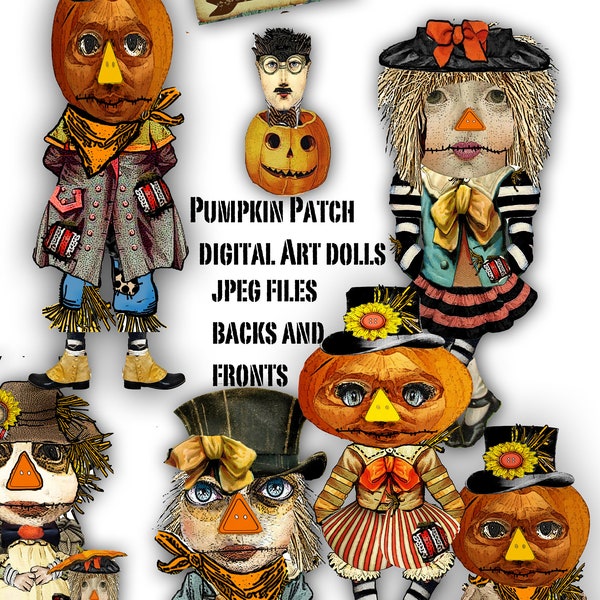 printable pumpkin halloween paper dolls downloads fronts and backs great for scrapbook junk journals ephemera cuts art for  craft projects