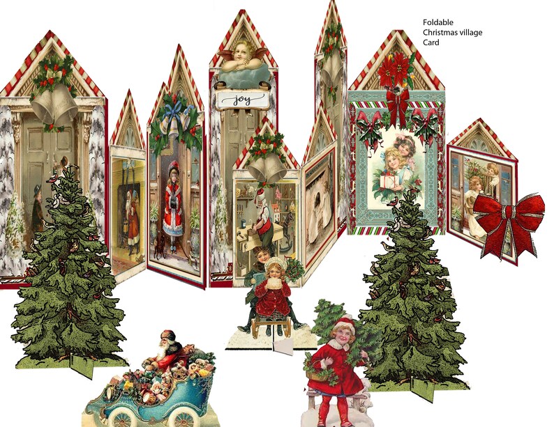 Printable Christmas Foldable Victorian Card Diy Craft Project Etsy