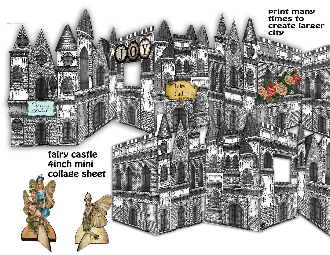 Printable Fairy Castle Accordion Style Mini Collage Sheet With Mini ...