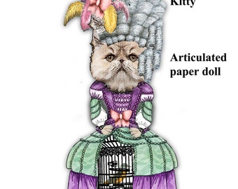 printable paper doll Kitty Marie Antoinette articulated puppet craft kit collage sheet