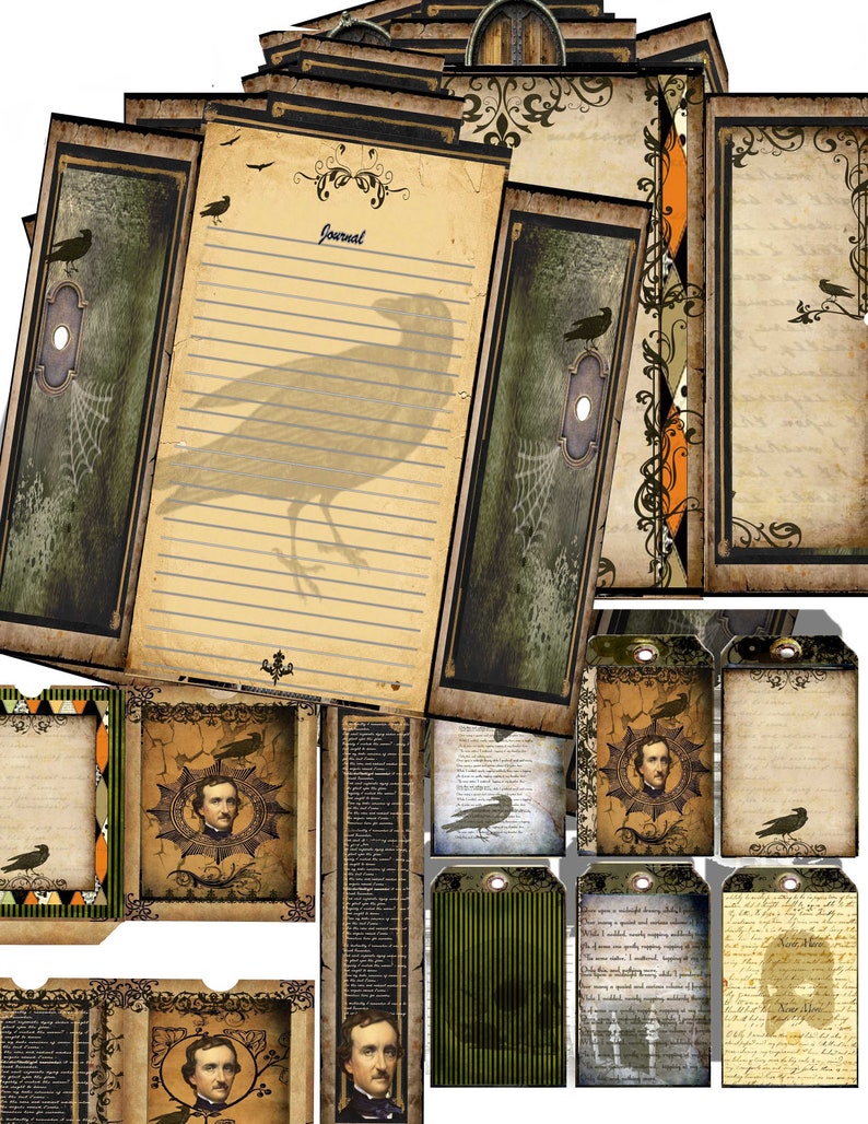 Gothic Edgar Allan Poe Gothic Journal Kit Printable Junk Etsy