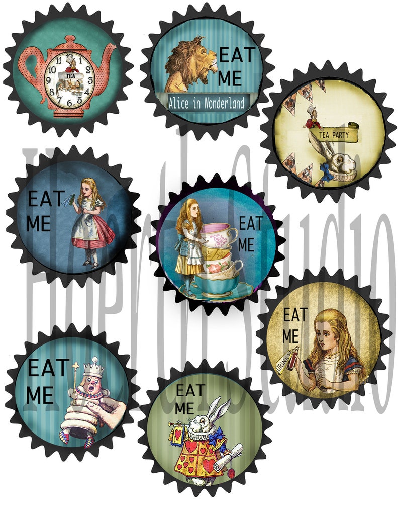 Printable Alice in Wonderland cupcake toppers instant download Etsy