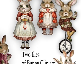 printable Bunny clip art collage ephemera for scrap booking or journals  craft projects cute bunny paper dolls DIY clip art  card making