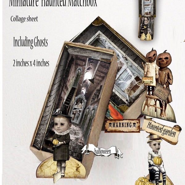 printable matchbox haunted ghost house miniature haunted house craft project with gothic macabre style victorian ghosts great for Halloween