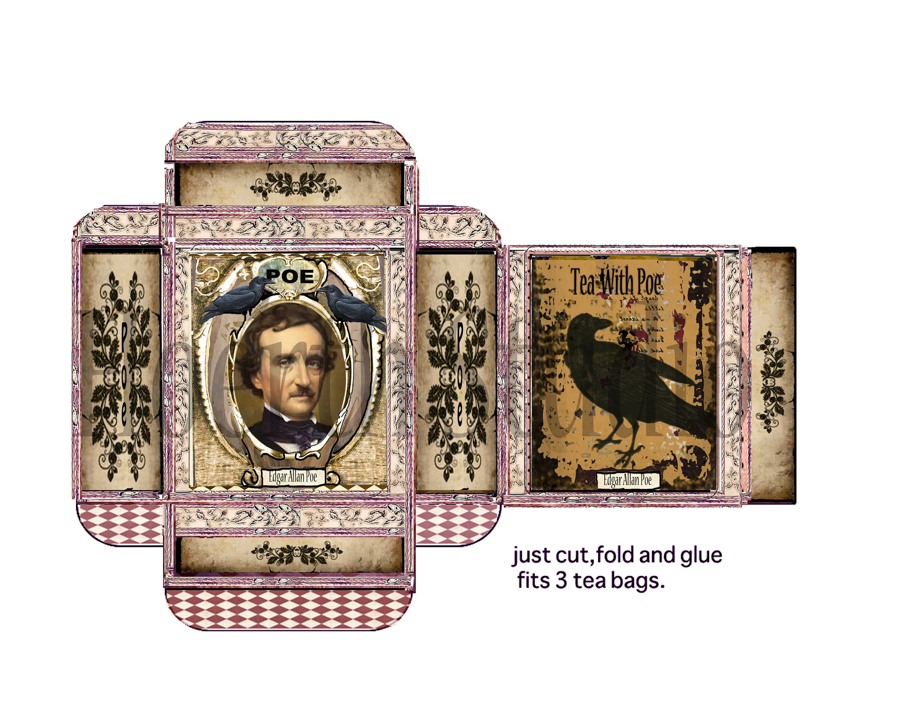 Edgar Allan Poe Printable Tea Bag Covers Perfect for Halloween Etsy