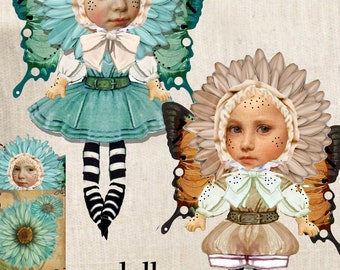 printable scrapbook  flower fairies paper dolls with scrapbook pockets easy to assemble ephemera for victorian craft art and collage art