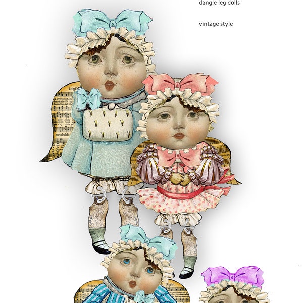 printable little angels with dangle feet cute paper doll kit with pocket and tag for storage great for journaling, scrapbook and craft ideas