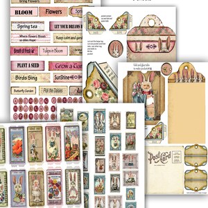 Printable Bunny Ephemera and Paper Set for Journal Junk Journal Collage ...