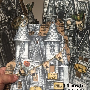 printable 11inch foldable victorian steampunk Halloween  Haunted House set each panel is about 6 inches long decor for table craft project