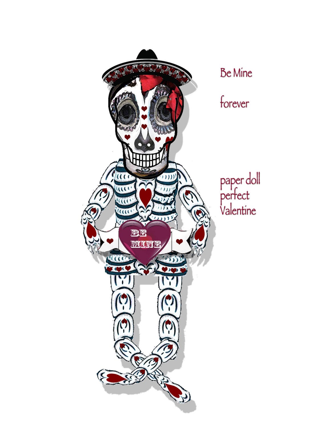 Valentine's day printable skeleton articulated sugar skull | Etsy