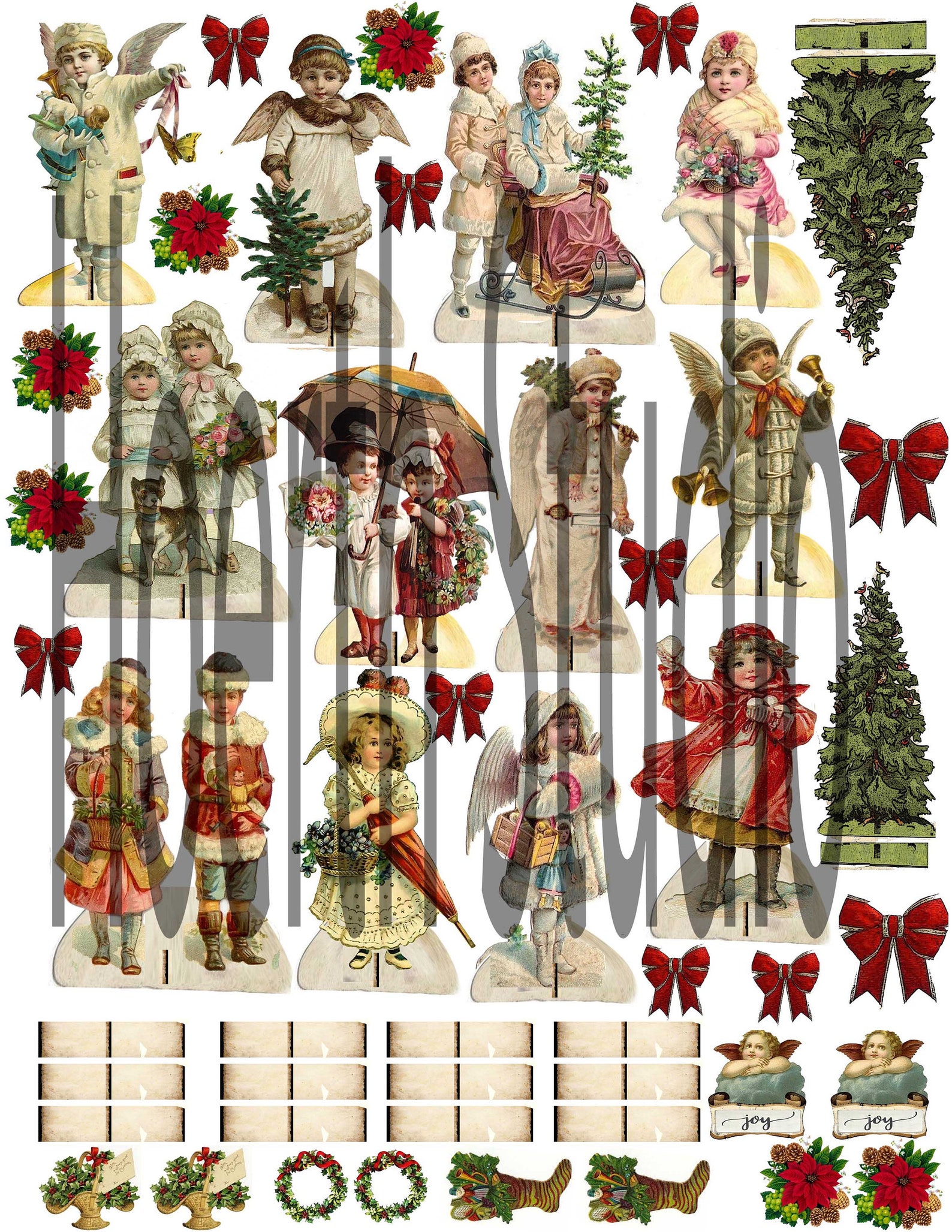 Christmas Printable Victorian Clip Art Backs and Fronts | Etsy