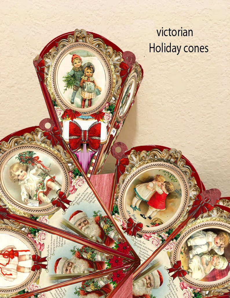 Victorian Christmas Cones Printable Easy Assemblage Project Etsy Victorian Christmas Cones Printable Easy Assemblage Project Etsy