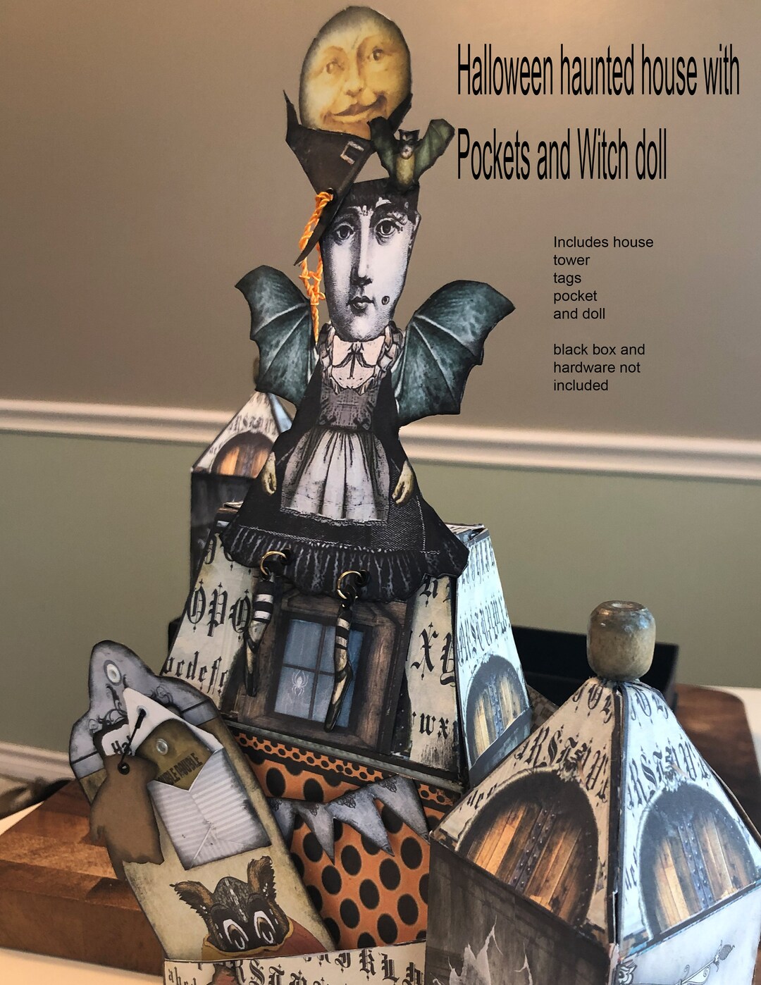 Printable Haunted House Table Decoration With Pockets Witch Doll Tags