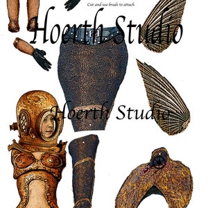 Steampunk paper Doll DIY instant print Mermaid paper craft collage sheet ephemera for shadowbox cards and other scrapbook needs image 2