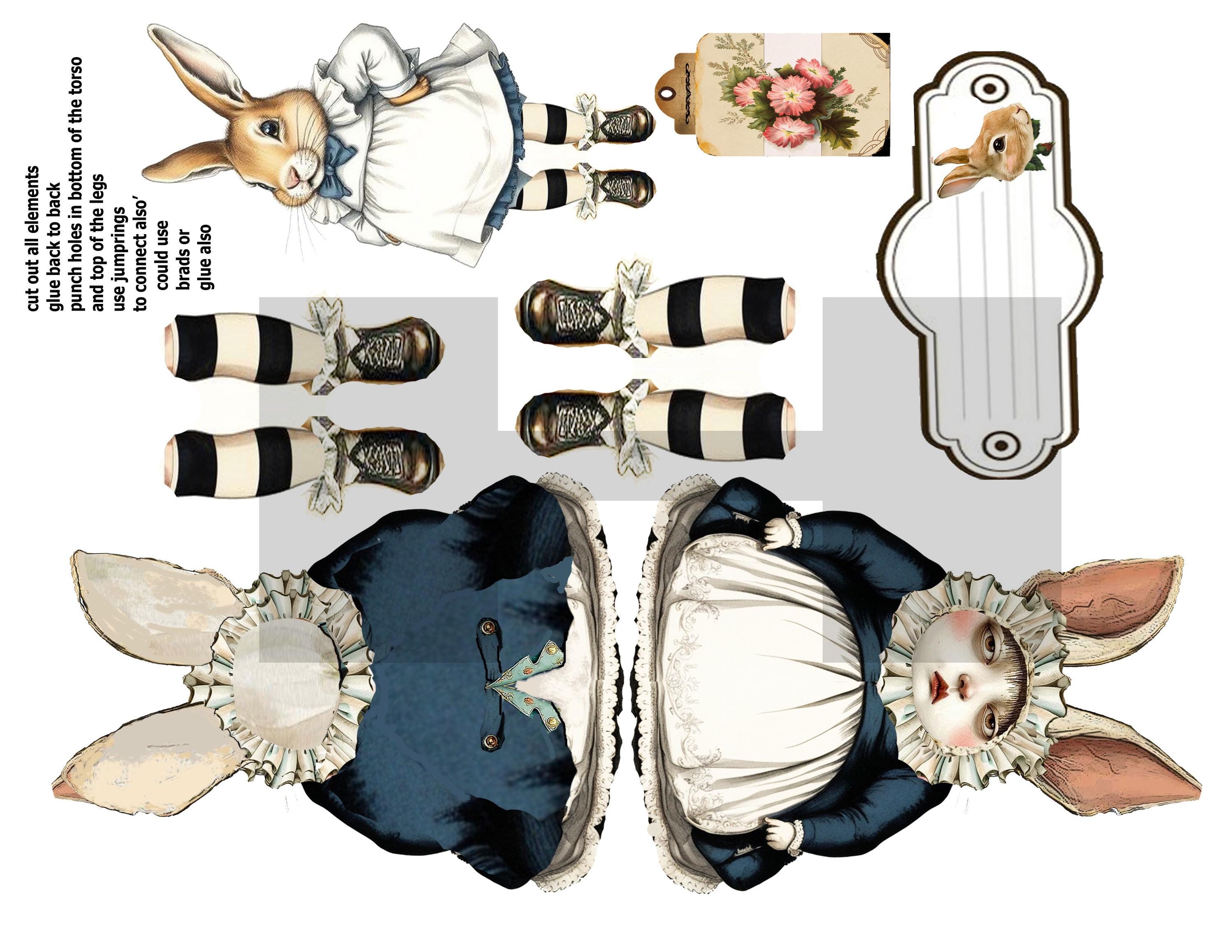 Printable Rabbit Legs Printable Paper Doll Bunny With Dangle Legs and Pocket Tag in Pdf a ...