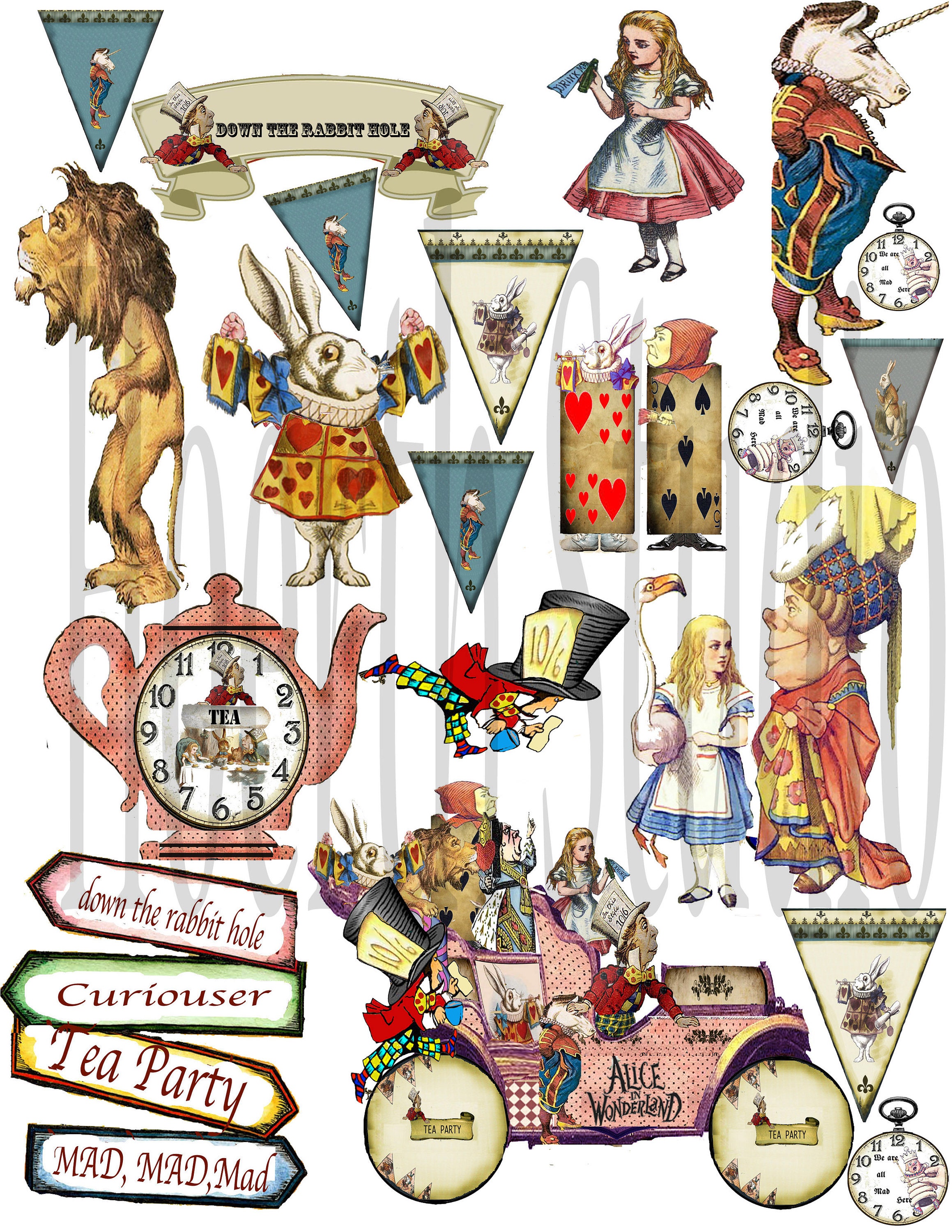 Printable Alice In Wonderland Collage Sheet Etsy Printable Alice In Wonderland Collage Sheet Etsy