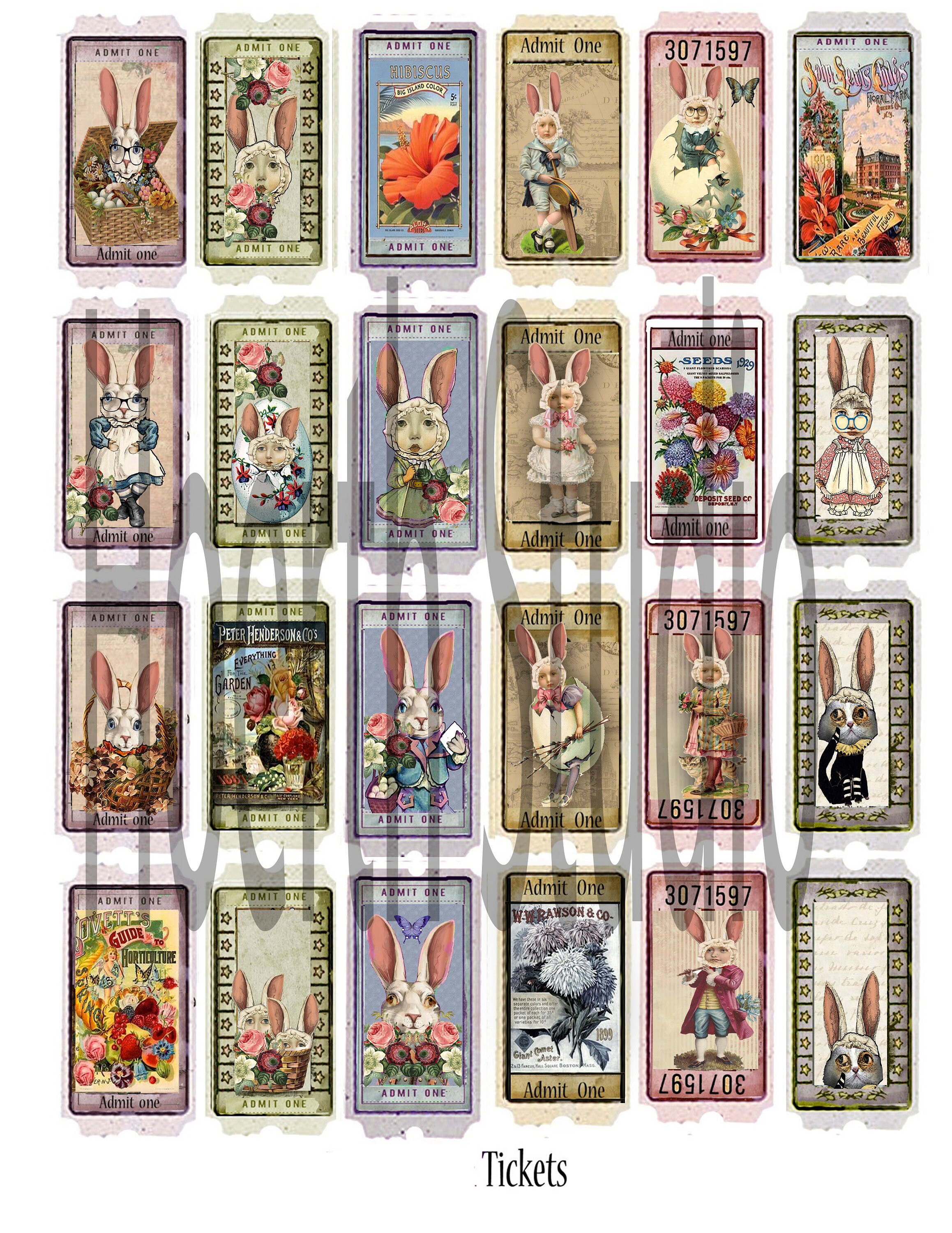 Printable Bunny Ephemera and Paper Set for Journal Junk Journal Collage ...