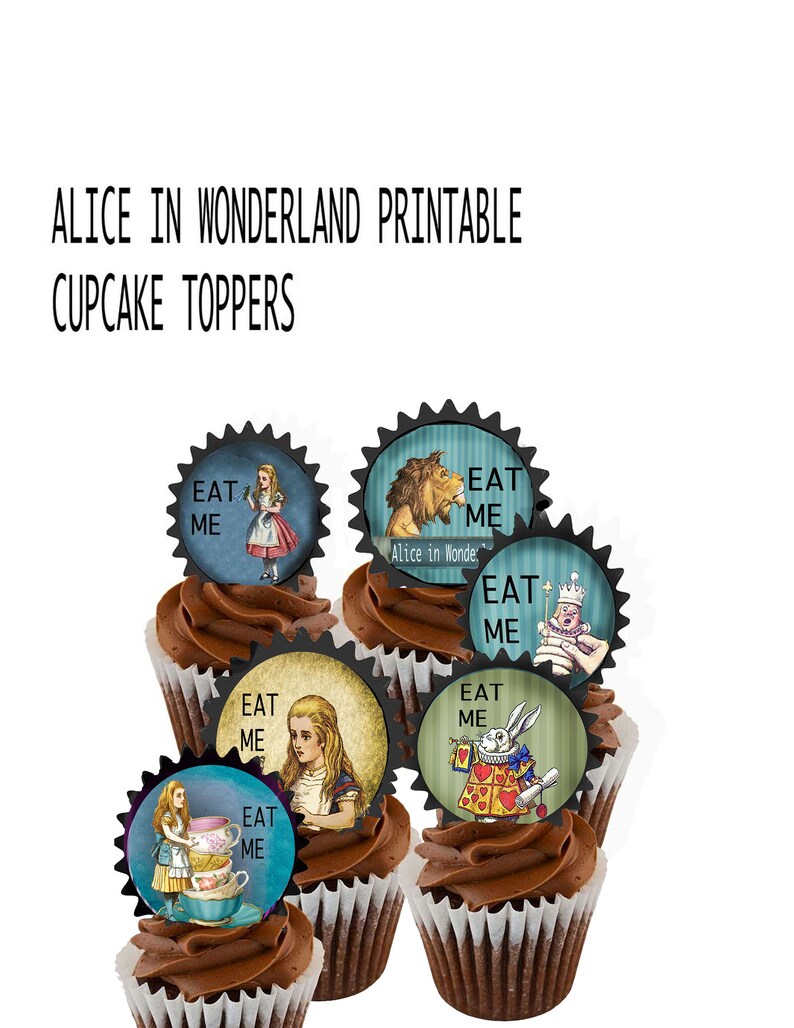 Printable Alice in Wonderland cupcake toppers instant download Etsy