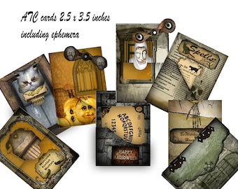 Printable Halloween cards pockets & ephemera 2.5x3.5 inches ATC size  journal pages card use tags and junk journaling collages and craft DIY