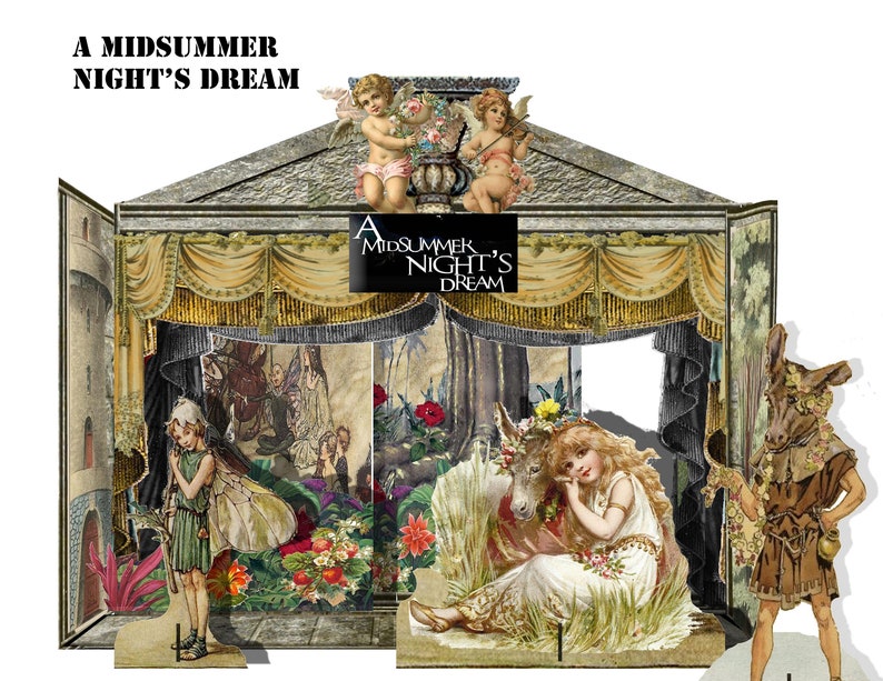 printable theatre Midsummer's Night Dream shakespeare Play set downloadable craft collage sheets Kids craft scrapbooking card making kit 