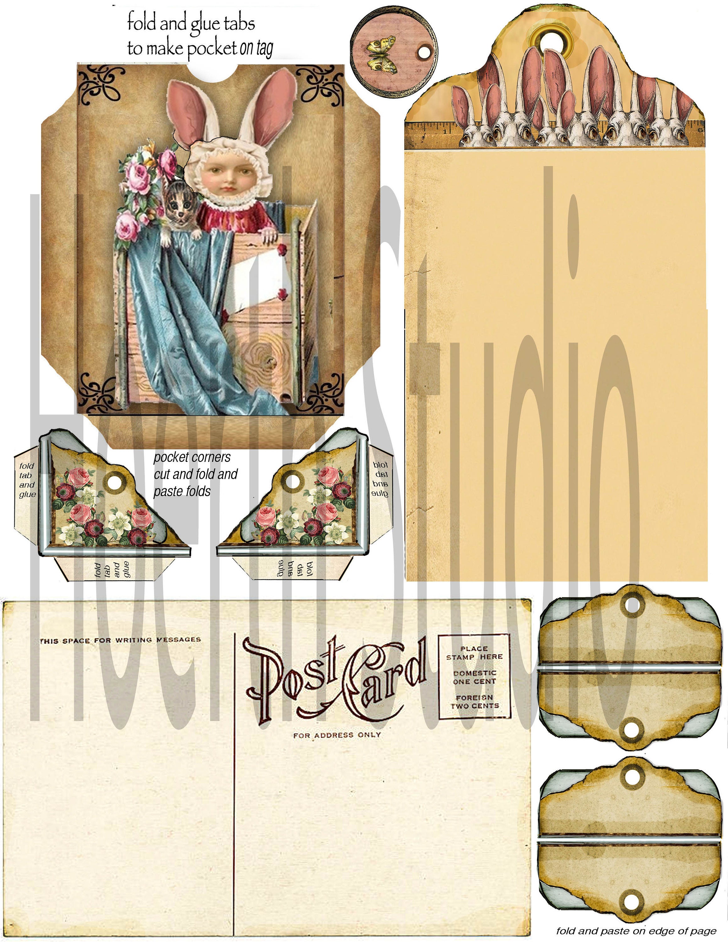 Printable Bunny Ephemera and Paper Set for Journal Junk Journal Collage ...