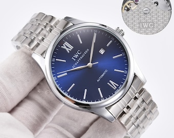 ミニマルな高級腕時計 – IWCスタイルの自動巻き腕時計、クラシックなドレスウォッチ、ステンレススチールまたはレザーストラップ、男性へのエレガントなギフト