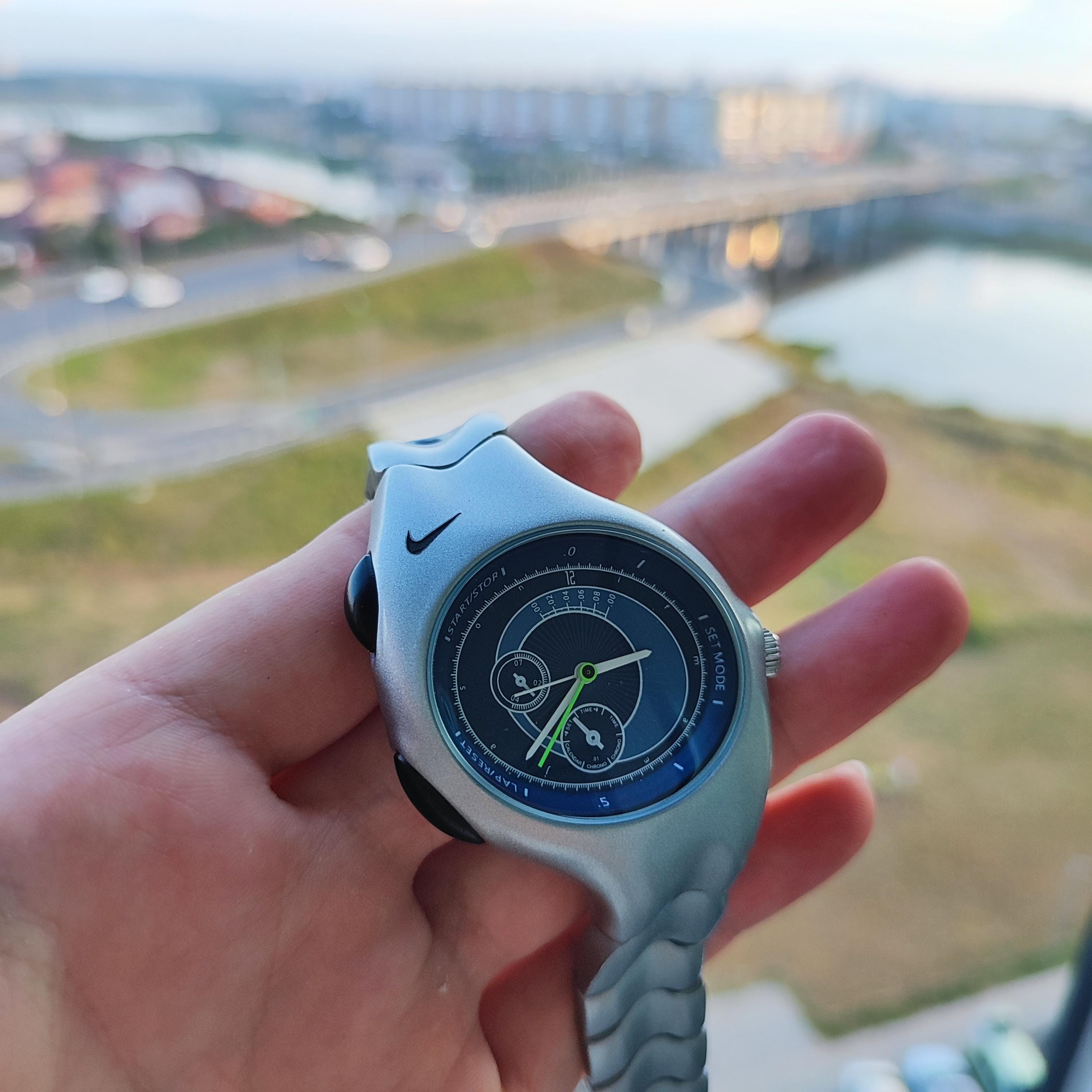 Y2K Triax Nike Watch – Asymmetrical Silver Case, Blue Sport Dial