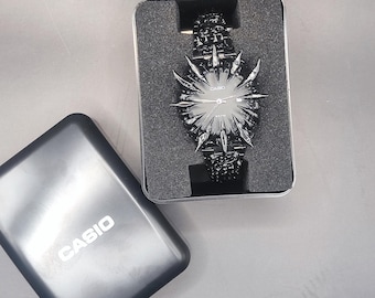 Custom Casio Spiked Black Watch – Handmade Gothic Y2K Timepiece