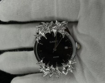 Custom Casio Watch – Silver Spiked Bezel, Handmade Y2K Punk  display picture 1