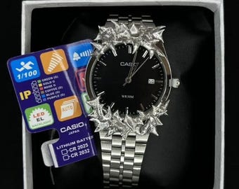Custom Casio Watch – Silver Spiked Bezel, Handmade Y2K Punk  display picture 3