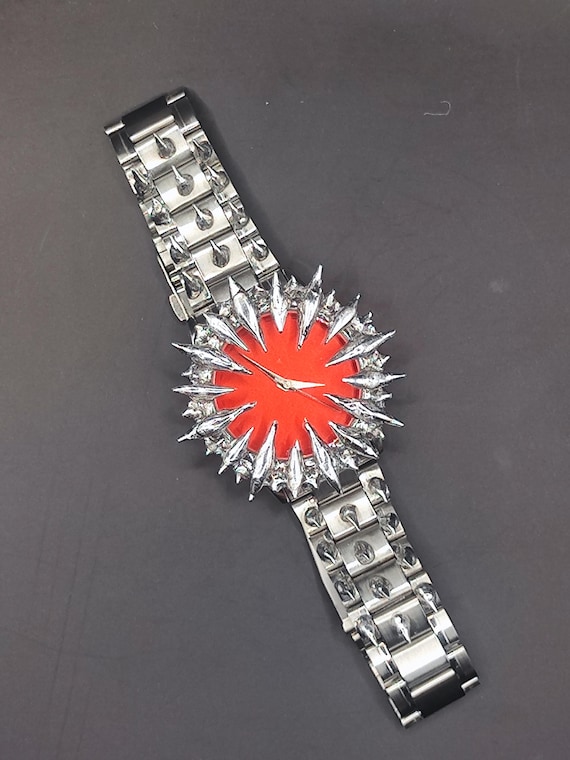 Custom Casio Spiked Watch – Gothic Punk Red Dial Statement