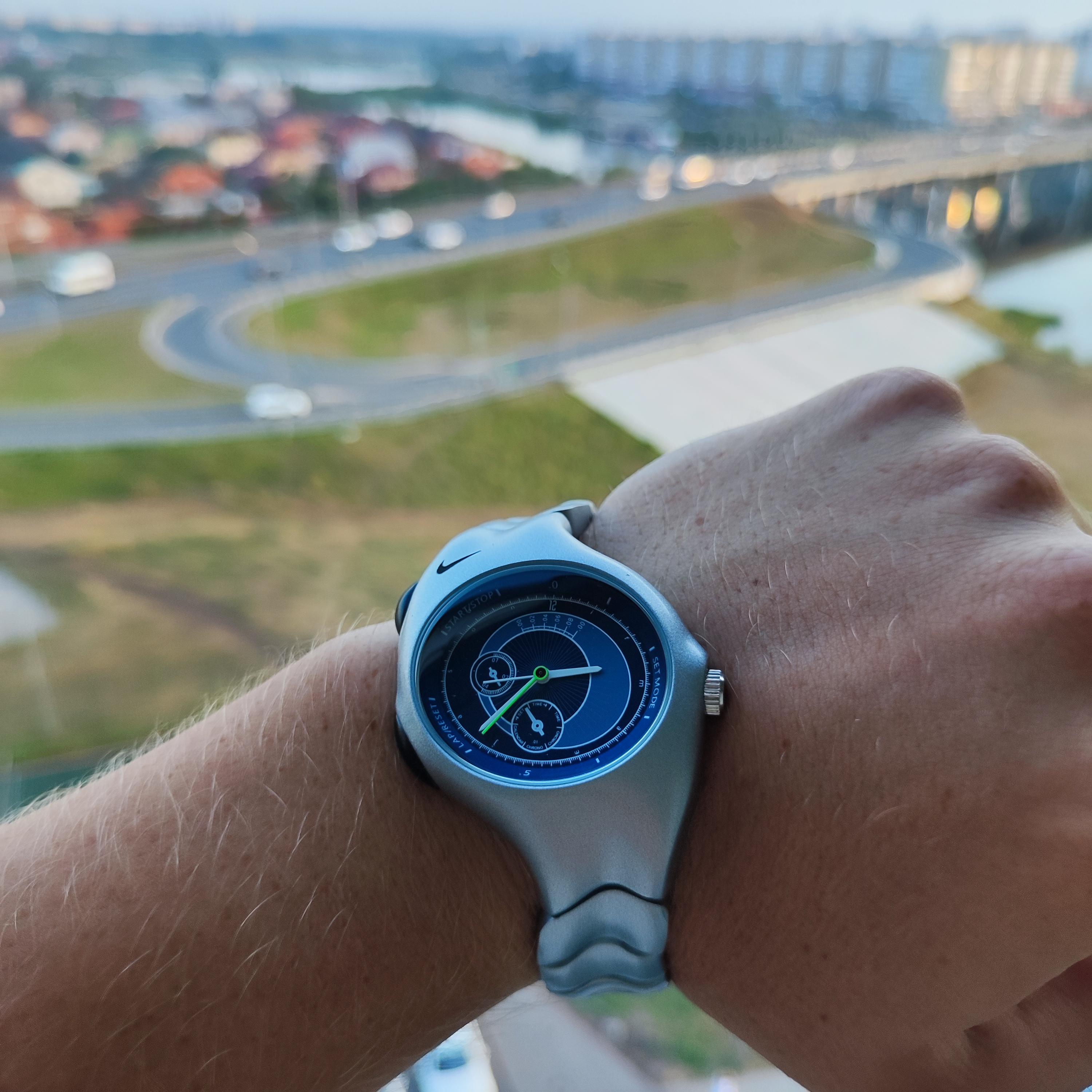 Y2K Triax Nike Watch – Asymmetrical Silver Case, Blue Sport Dial