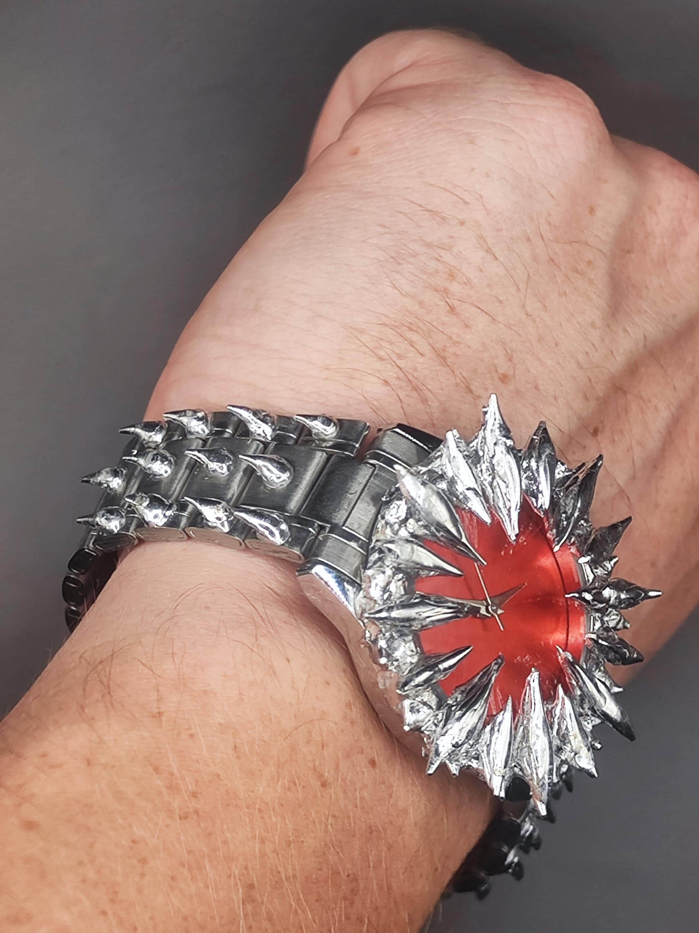 Custom Casio Spiked Watch – Gothic Punk Red Dial Statement