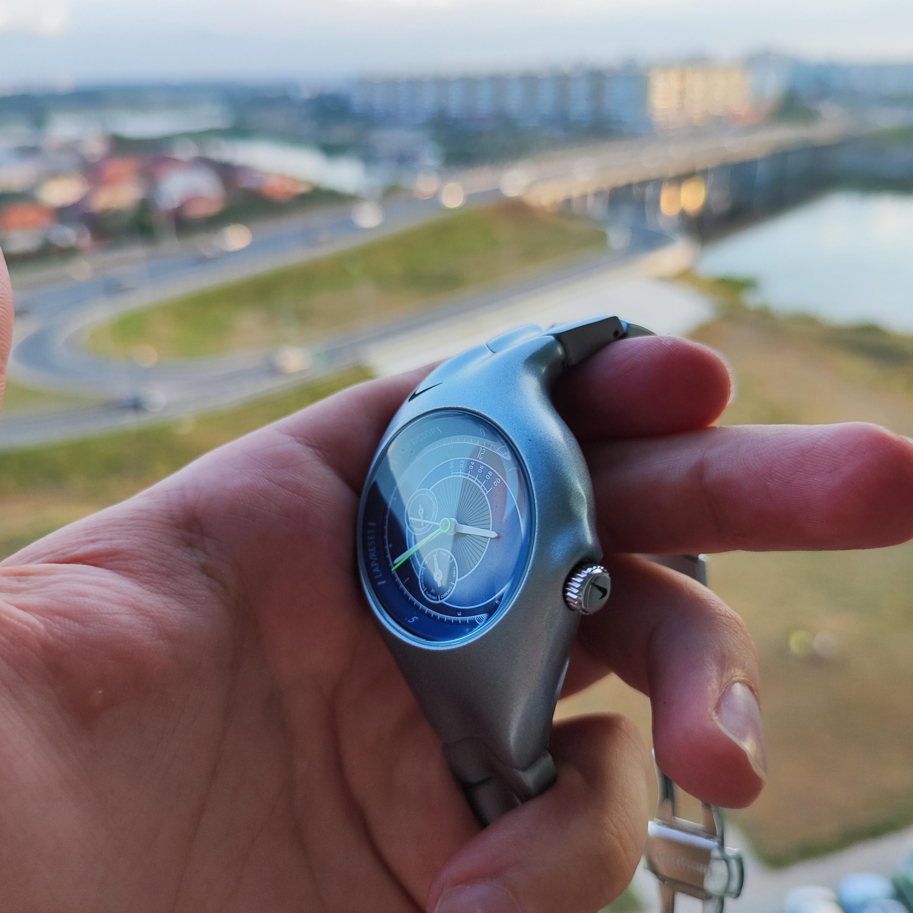 Y2K Triax Nike Watch – Asymmetrical Silver Case, Blue Sport Dial