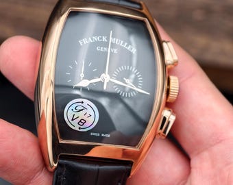 Franck Muller Style Tonneau Watch – Curved Case Chronograph Design, Luxury Classic Men’s Watch, Elegant Dress Timepiece