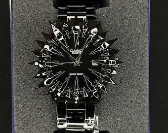 Custom Casio Spiked Watch – Gothic Punk Red Dial Statement