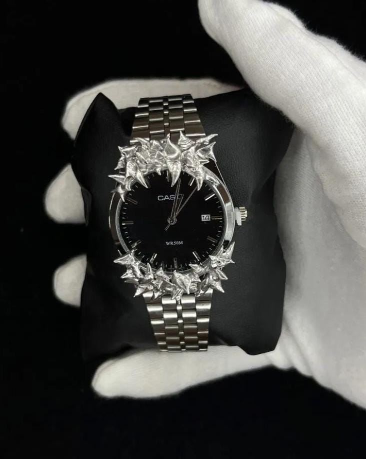 Custom Casio Watch – Silver Spiked Bezel, Handmade Y2K Punk  display picture 3