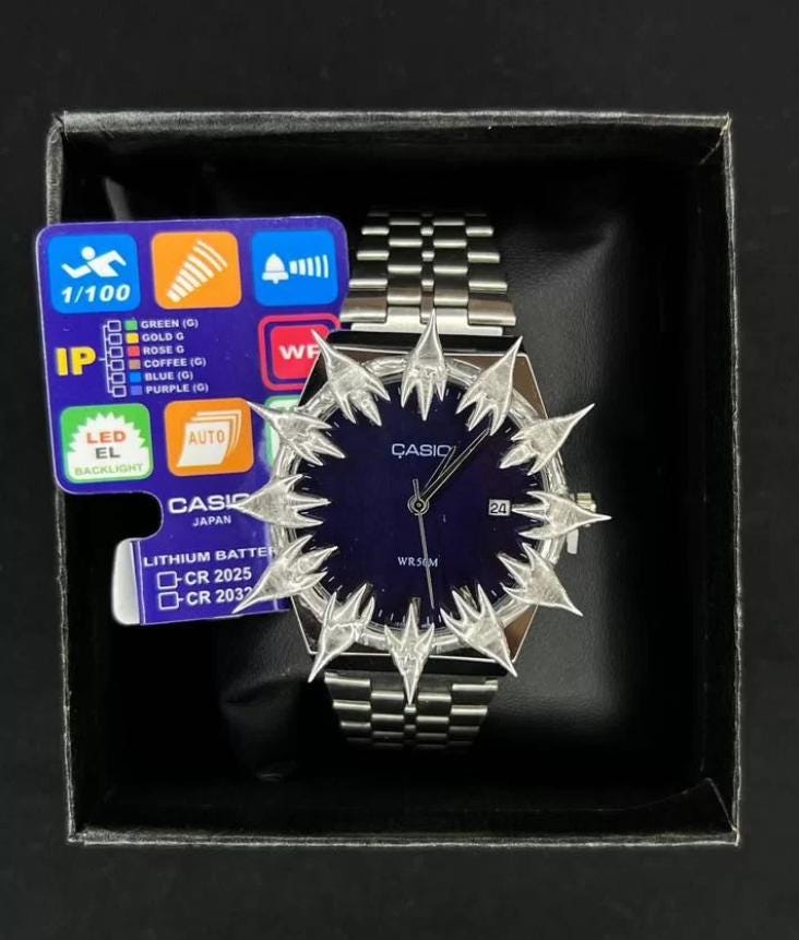 Custom Alabaster Spike Watch • Handmade Casio Mod • Y2K Tribal