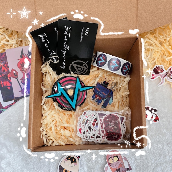 Vox Phone Stand Gift Set, Hazbin Hotel Inspired Desk Accessory, Anime Character Keychain and Stationery Bundle for Fans