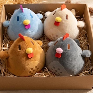 Stardew Valley Chicken Plush Set med Bondgårdsnyckelringar – 4 Färger, Pixel Art Merch