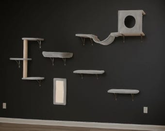 Cat Shelves for Wall Set Cat Shelf Wall Mount Cat Furniture Wall Cat Scratcher with Condo Cat Wall Shelves Pet Furniture Cat Climbing Tower