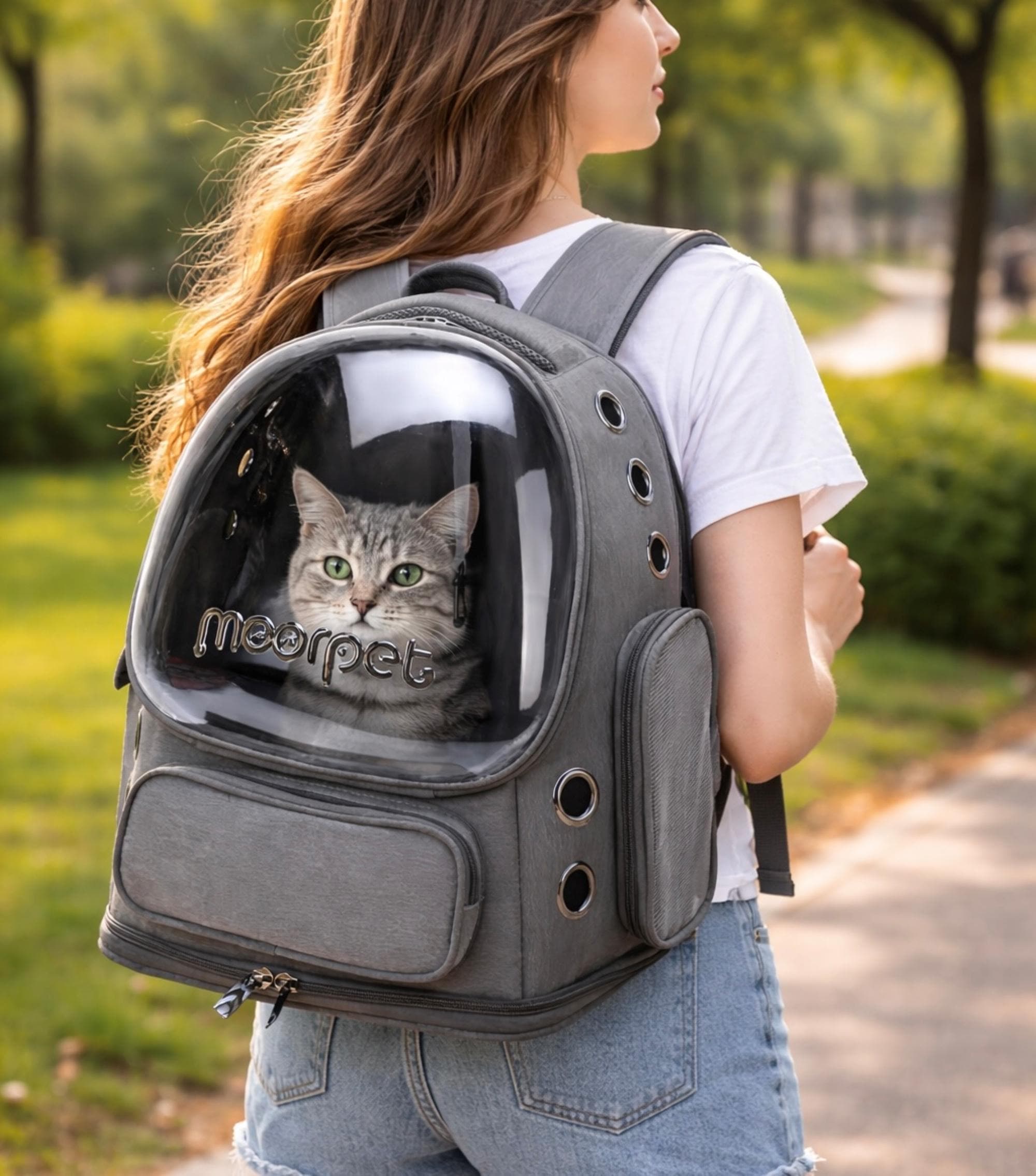 Zaino per trasporto di gatti di lusso, zaino per trasporto di animali pieghevole trasparente, mobili per gatti e trasportino per cani con amaca per ga