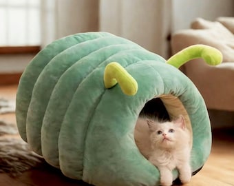 Caterpillar Cat Bed Cave Cocoon Pet Bed Nest Warm Cat House Foldable Cat Furniture Cat Window Perch Washable Dog House Cat Tent Dog Beds