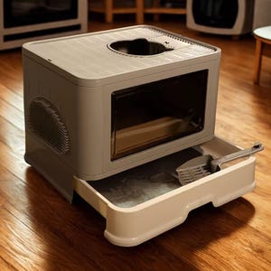 Foldable Cat Litter Box Enclosure Furniture Nightstand with Cat Toilet with Cat Scratcher Box Litter Scoop Enclosed Cat Shelves. Cat Tower